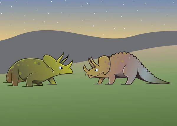 Çocuklar Için Karikatür Tarzı Illüstrasyon Bir Çift Triceratops — Stok fotoğraf