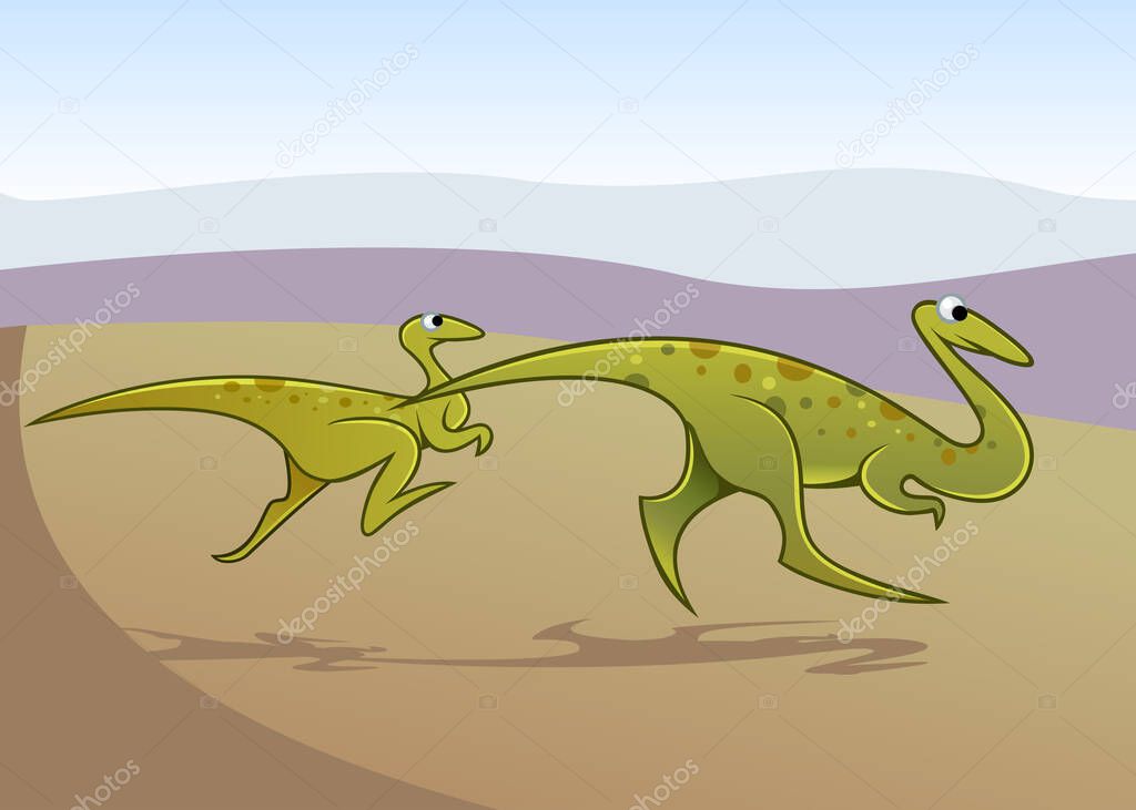 Cartoon-style illustration for kids - Pair of Coelophysis