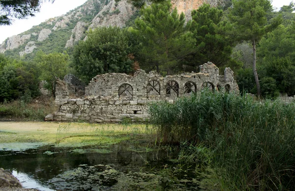 Destroyed Wall Arc Windows Ruins Ancient City Olympos Cirali Antalya — Stock Photo, Image