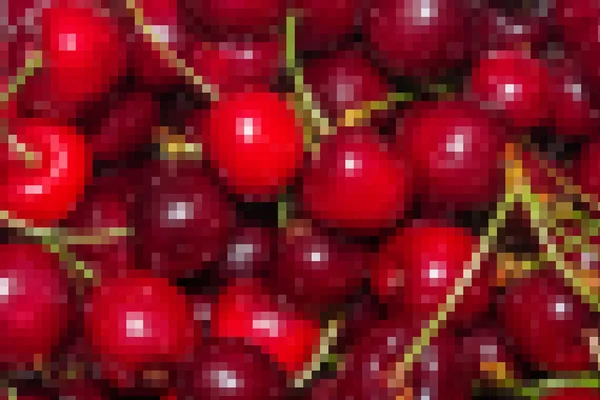 Pixeled glossy red cherries image — Stock Photo, Image