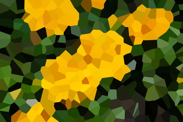 Macro image of crystalized mosaic yellow flowers with dark green background — 스톡 사진