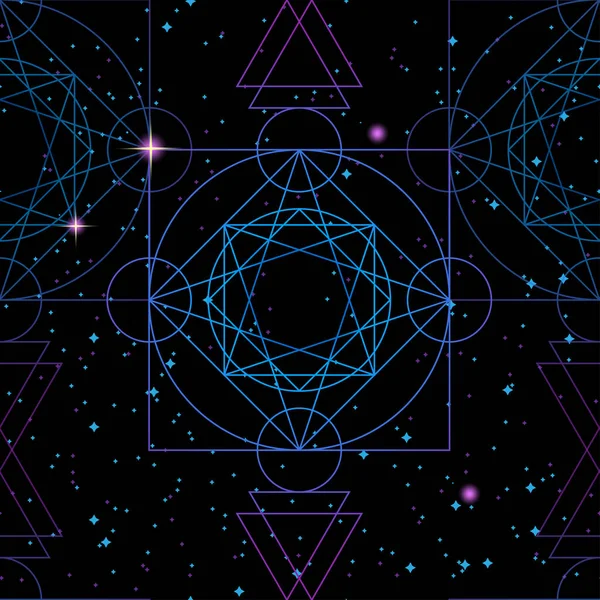 Очертания Геометрических Фигур Фоне Темного Пространства Сакральная Геометрия — стоковый вектор