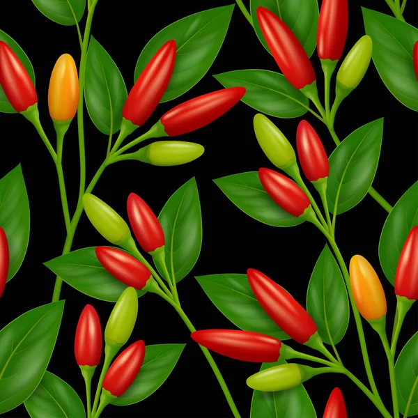 Növényi Zökkenőmentes Minta Madárszem Chili Paprika Növény Piros Narancssárga Zöld — Stock Vector