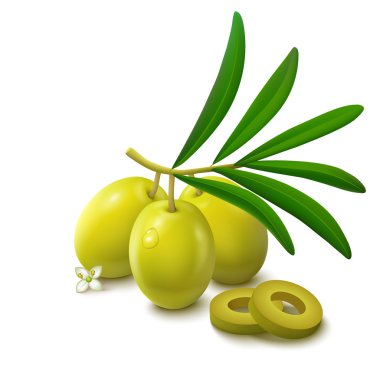 Beyaz arkaplanda yeşil zeytin