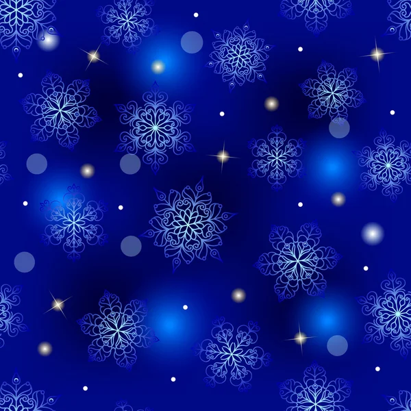 Modèle sans couture bleu foncé avec flocons de neige — Image vectorielle