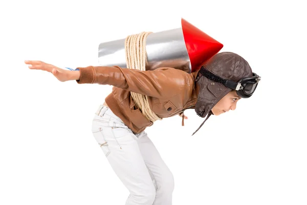 Little boy with rocket — Stock Photo, Image