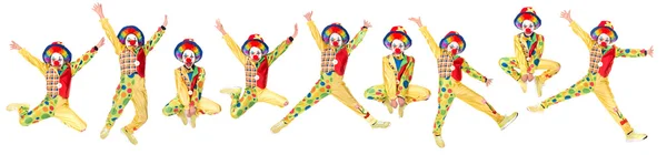 Funny jumping clown girl — Stock Photo, Image