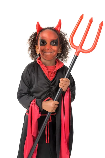 Criança em traje de diabo Halloween — Fotografia de Stock