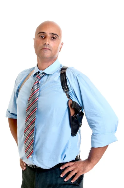 Seriöser Mann mit Waffe — Stockfoto