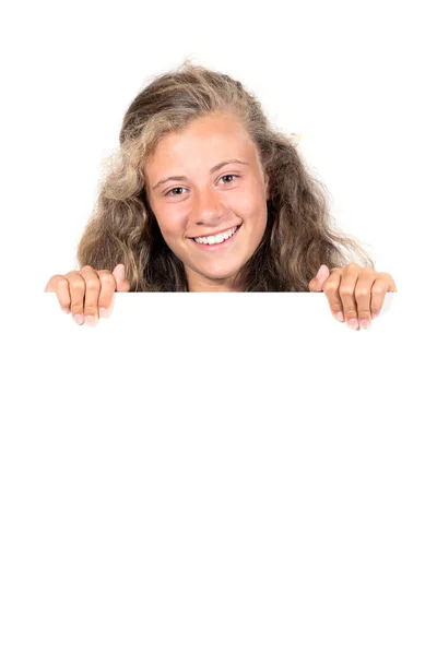 Chica adolescente con tablero en blanco — Foto de Stock