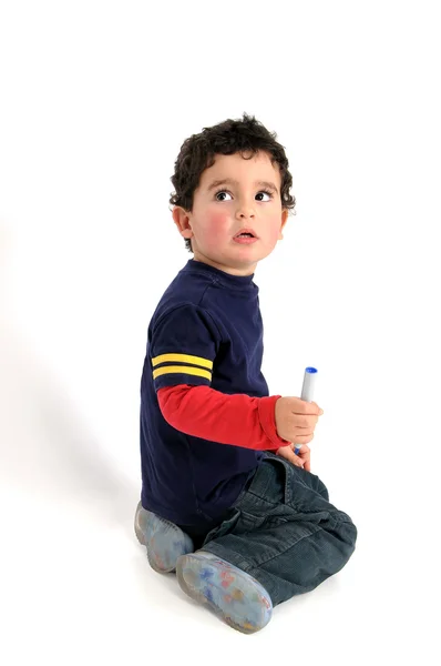 Niño pequeño con marcador —  Fotos de Stock