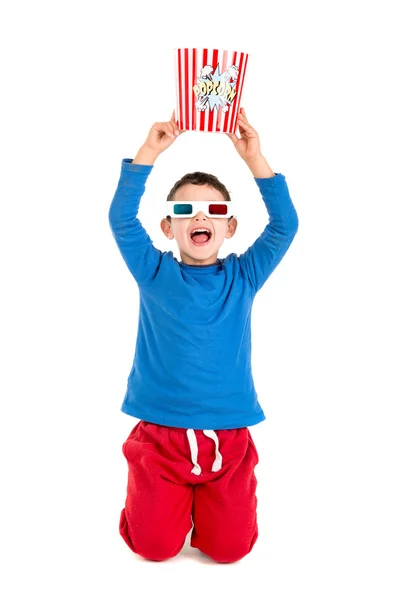 Chłopiec z okularami 3d filmy — Zdjęcie stockowe