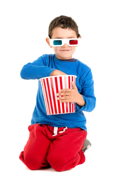 Jongen met 3d films bril — Stockfoto