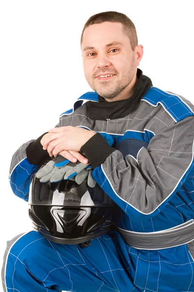 Automobilový závodník s přilbou — Stock fotografie