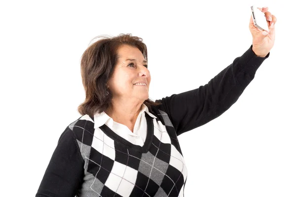 Äldre kvinna med selfie — Stockfoto