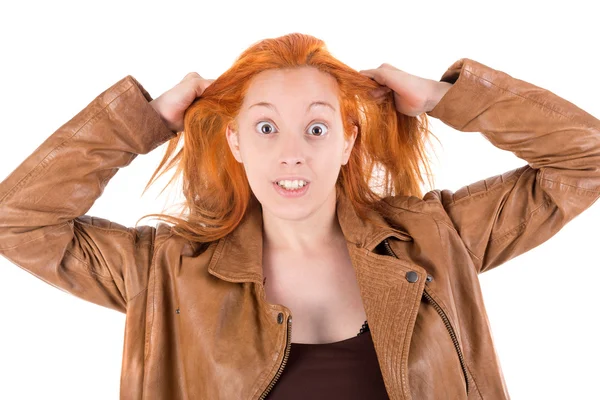 Stressed red hair girl — Stock Photo, Image