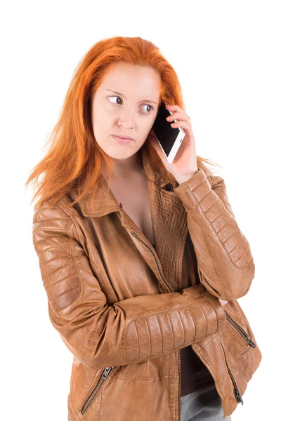 Red hair girl with cellphobe — Stock Photo, Image