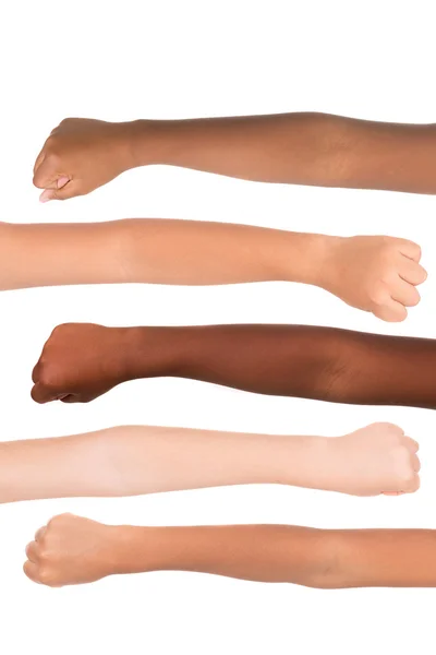 Ruce kůže různých barev — Stock fotografie