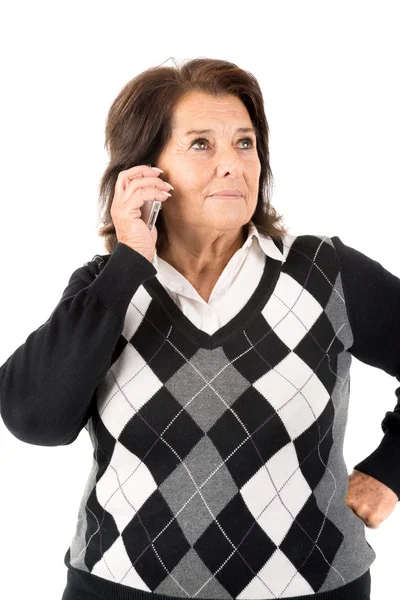 Äldre kvinna med mobiltelefon — Stockfoto