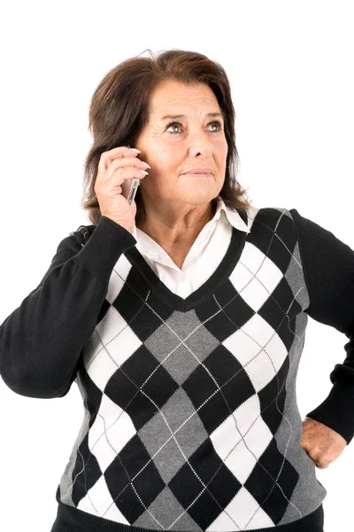 Senior vrouw met cellphone — Stockfoto