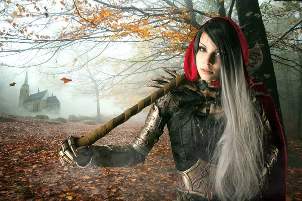 Dark Red Riding hood Tjej — Stockfoto