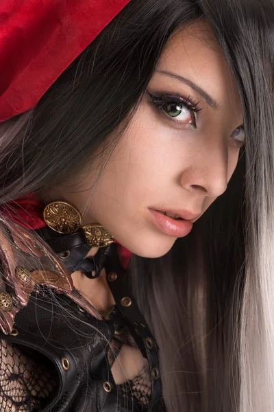 Dark Red Riding hood girl — Stock Photo, Image