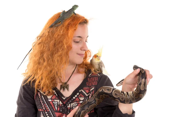 Young Girl with pets — Stock Photo, Image