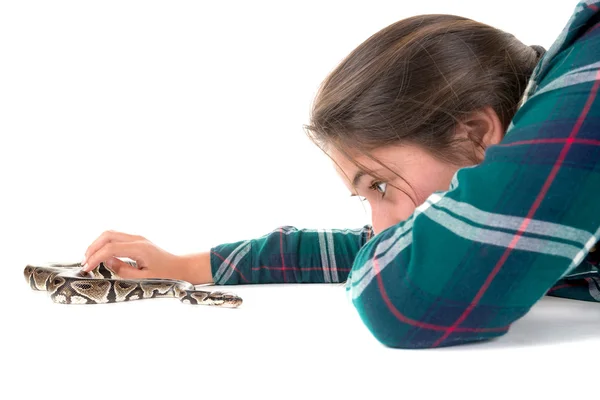 Girl playing with snake — Stock Photo, Image