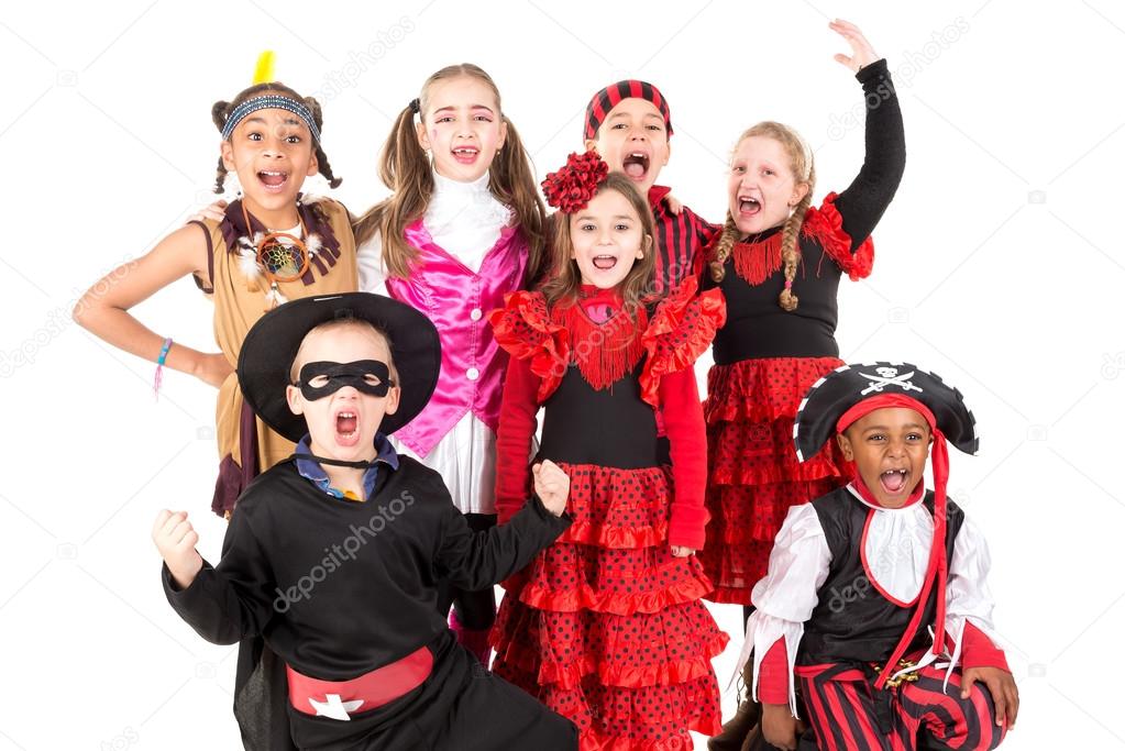 Kids in Halloween costumes