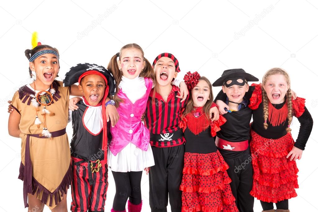 Kids in Halloween costumes