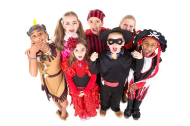 Kids in Halloween costumes clipart