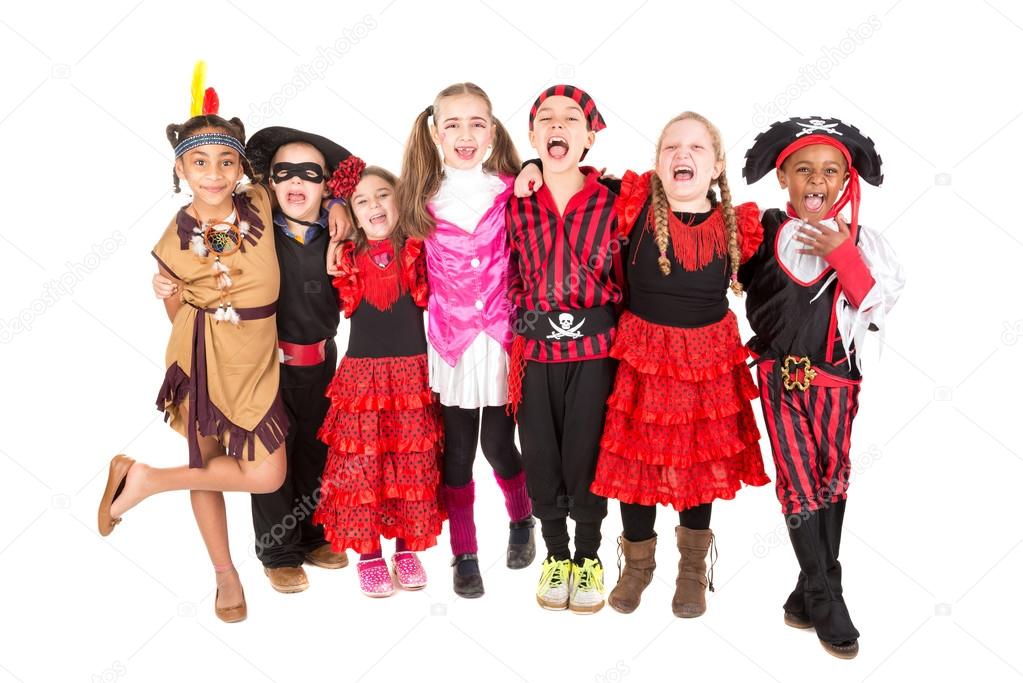 Kids in Halloween costumes