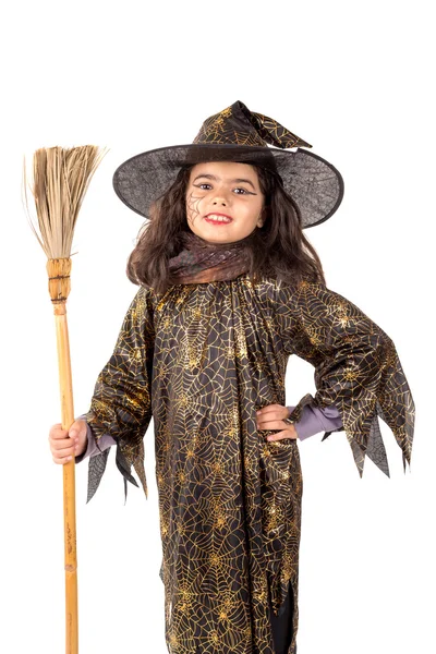 Ragazza che indossa costume da strega di Halloween — Foto Stock