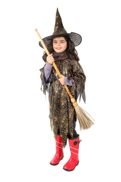 Ragazza che indossa costume da strega di Halloween — Foto Stock