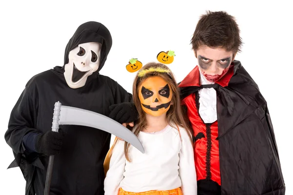 Noszenie kostiumy na Halloween dla dzieci — Zdjęcie stockowe