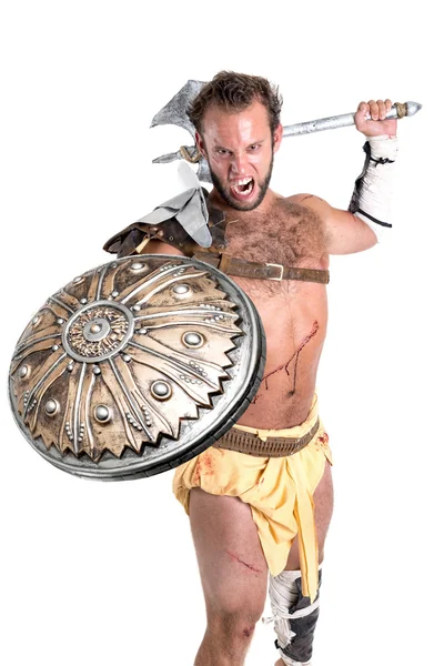 Gladiator krigare med yxa — Stockfoto