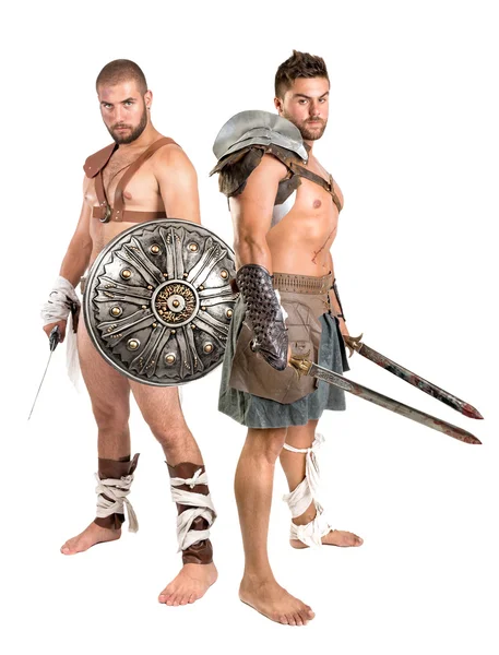 Ősi férfiak gladiátorok, harcosok — Stock Fotó