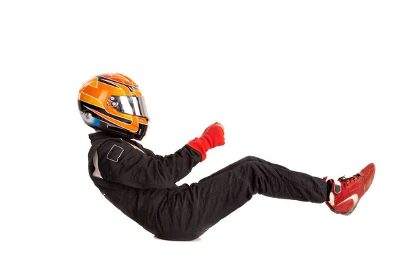 Racing Driver Racing Position Complete Gear Isolated White — Stock Photo, Image