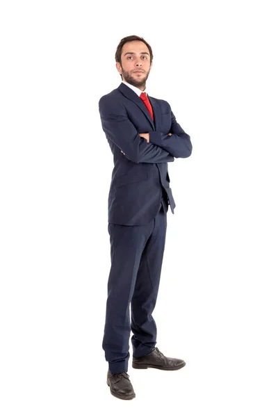 Geschäftsmann Posiert Isoliert Vor Weißem Hintergrund — Stockfoto