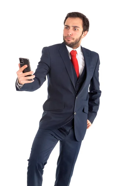 Businessman Stock Broker Loking Mobile Phone — Stock Photo, Image