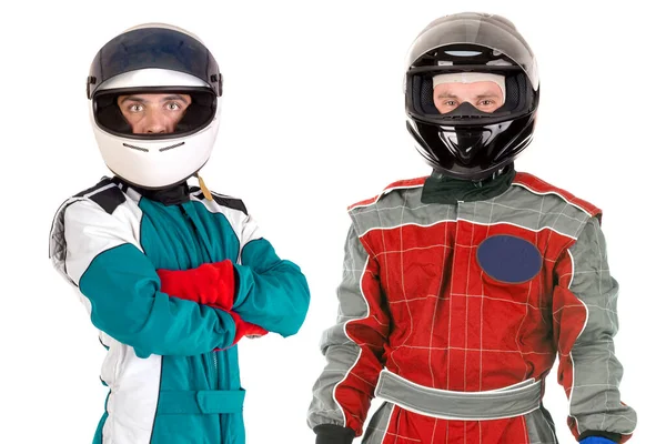 Racing Coureurs Poseren Met Helm Isolatet Het Wit — Stockfoto