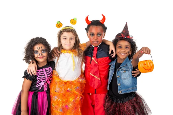 Groep Jonge Geitjes Halloween Carnaval Kostuums Geïsoleerd — Stockfoto