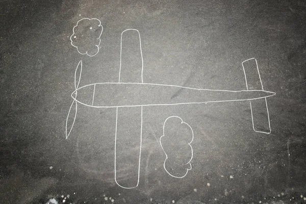 Avion Dessiné Craie Par Des Enfants Dans Rue — Photo