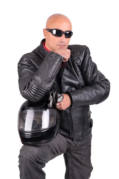Motorcu deri ceketli — Stok fotoğraf