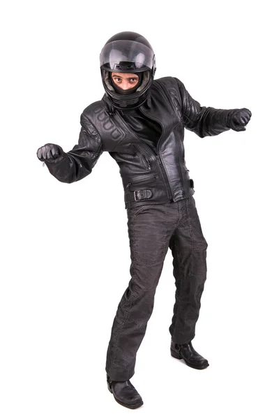 Biker in leather jacket — Stock Photo, Image