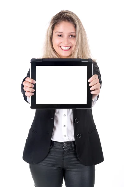 Geschäftsfrau mit Tablet — Stockfoto