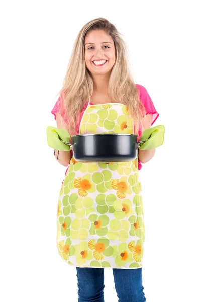 Woman with  frying pan — Stock Photo, Image