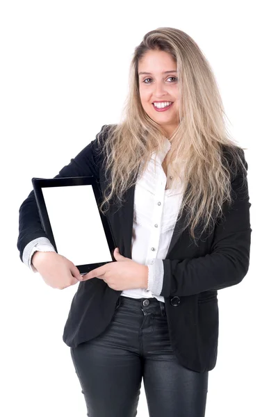 Mulher de negócios com tablet — Fotografia de Stock