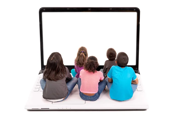 Children in a laptop computer — Stock Photo, Image