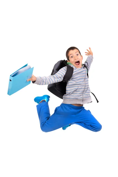 Niño estudiante saltando —  Fotos de Stock